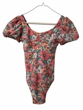 Floral Puff Sleeve girls bathing suit